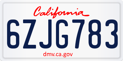 CA license plate 6ZJG783