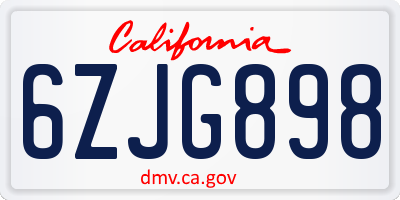 CA license plate 6ZJG898