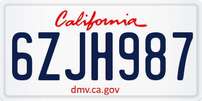 CA license plate 6ZJH987
