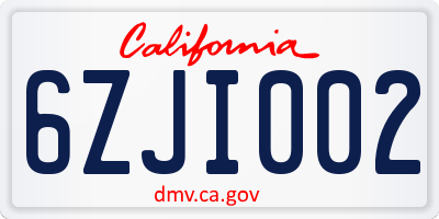 CA license plate 6ZJI002
