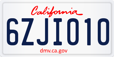CA license plate 6ZJI010