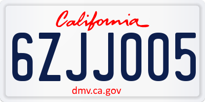 CA license plate 6ZJJ005