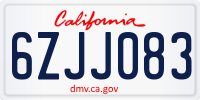 CA license plate 6ZJJ083