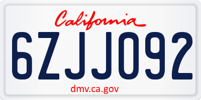 CA license plate 6ZJJ092