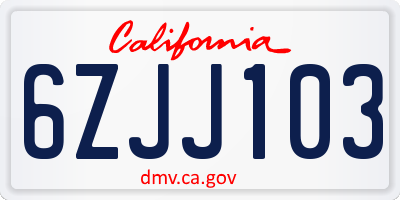 CA license plate 6ZJJ103