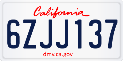 CA license plate 6ZJJ137