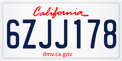 CA license plate 6ZJJ178