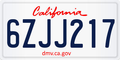 CA license plate 6ZJJ217