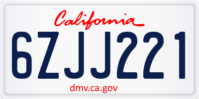 CA license plate 6ZJJ221