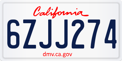 CA license plate 6ZJJ274