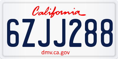 CA license plate 6ZJJ288