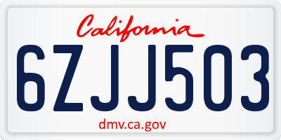 CA license plate 6ZJJ503