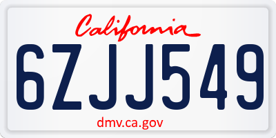 CA license plate 6ZJJ549