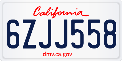 CA license plate 6ZJJ558