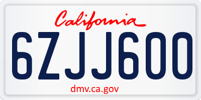 CA license plate 6ZJJ600
