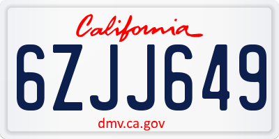 CA license plate 6ZJJ649