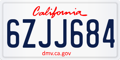 CA license plate 6ZJJ684