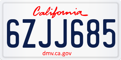 CA license plate 6ZJJ685