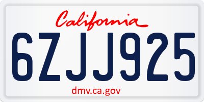 CA license plate 6ZJJ925