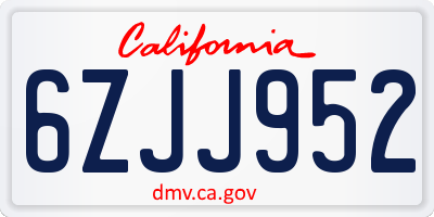 CA license plate 6ZJJ952
