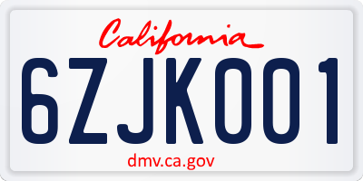 CA license plate 6ZJK001