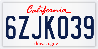 CA license plate 6ZJK039