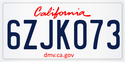 CA license plate 6ZJK073