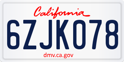 CA license plate 6ZJK078
