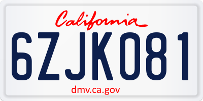 CA license plate 6ZJK081