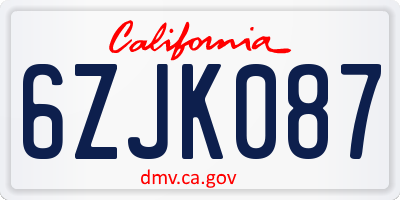 CA license plate 6ZJK087