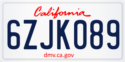 CA license plate 6ZJK089