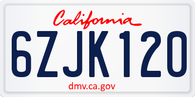 CA license plate 6ZJK120