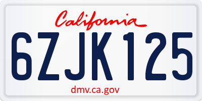 CA license plate 6ZJK125