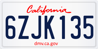 CA license plate 6ZJK135