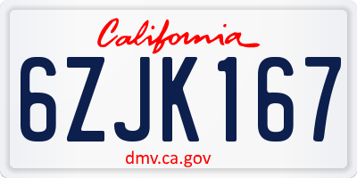 CA license plate 6ZJK167