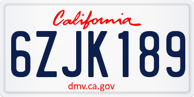 CA license plate 6ZJK189