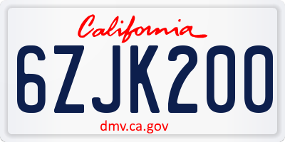 CA license plate 6ZJK200