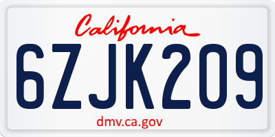 CA license plate 6ZJK209