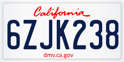 CA license plate 6ZJK238