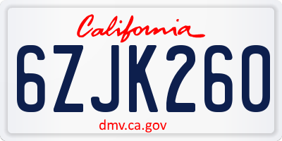 CA license plate 6ZJK260