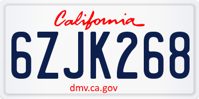 CA license plate 6ZJK268