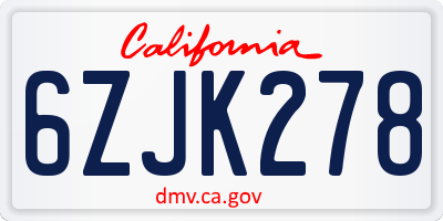 CA license plate 6ZJK278