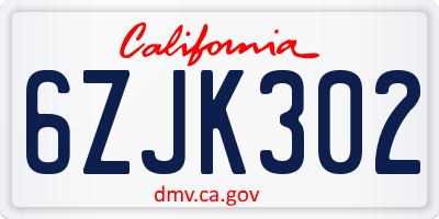CA license plate 6ZJK302