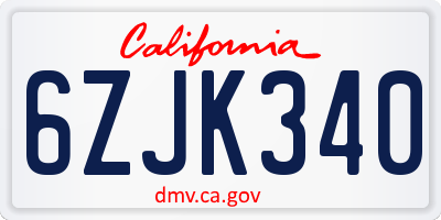 CA license plate 6ZJK340