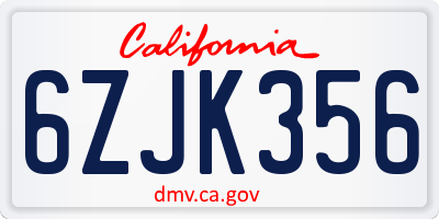 CA license plate 6ZJK356