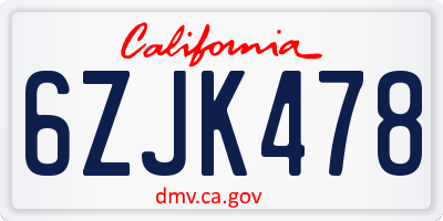 CA license plate 6ZJK478