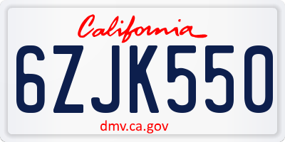 CA license plate 6ZJK550