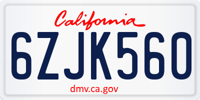 CA license plate 6ZJK560