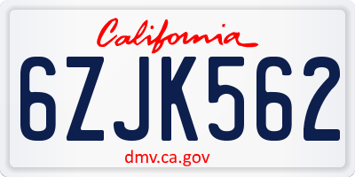 CA license plate 6ZJK562