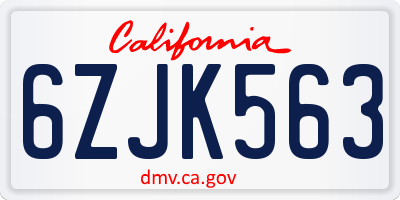 CA license plate 6ZJK563
